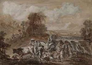 An Italianate Landscape With A Waterfall And Travellers Andl Ivestock by Francesco Zuccarelli