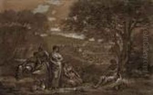 A Shepherd Piping To Nymphs In A Pastoral Landscape