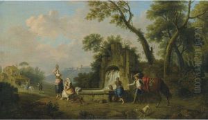A Southern Landscape With Figures Near A Well