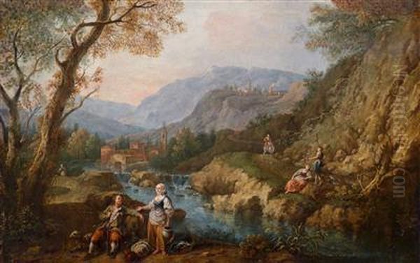Gebirgige Fluslandschaft Mitfiguren - view 1