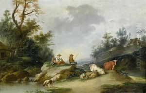 A Shepherd Couplewith Animals In A Mediterranean Landscape by Francesco Zuccarelli