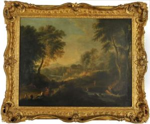 A Classical Italianate Landscape With Figures By A River by Francesco Zuccarelli