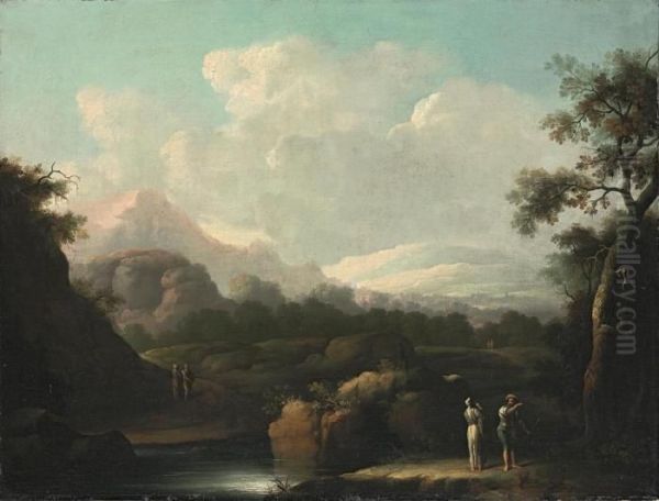 An Extensive Landscape With Figures By A River - view 1
