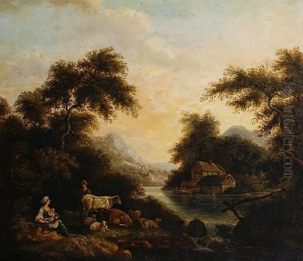 River Landscape With Rustic Figures - view 1