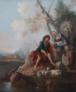 A Shepherd And Maid By A River by Francesco Zuccarelli