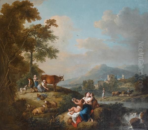 An Extensive River Landscape Withmilkmaids - view 1