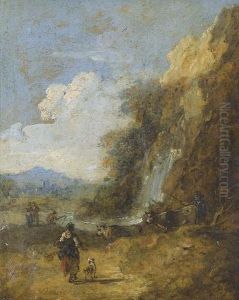 Capriccio Mit Wasserfall, Kuhen Und Figurenstaffage
