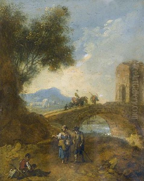 Capriccio Mit Ruine, Brucke Und Figurenstaffage - view 1