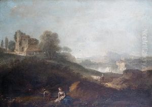 Figures In An Italianate Landscape by Francesco Zuccarelli