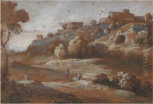 Paesaggio Con Figure, Un Paes Sulla Destra by Francesco Zuccarelli