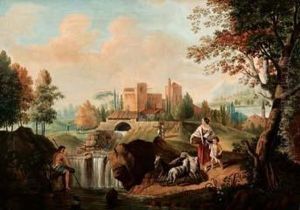 Paesaggio Fluviale Con Pastori, Cascatella E Villaggio