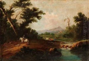 Paesaggio Montano Con Fiume E Cavaliere by Francesco Zuccarelli