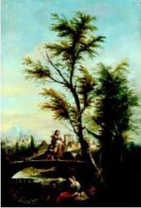 Paesaggio Fluviale Con Contadinelle E Bambini Paesaggio Fluviale Con Contadinelle E Bambini