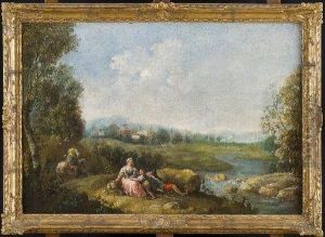 Paesaggio Fluviale Con Famiglia Di Contadini Al Riposo by Francesco Zuccarelli