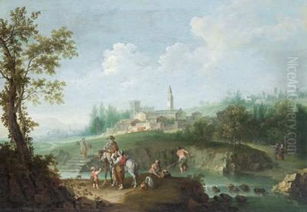 Seguace Paesaggio Fluviale Con Figure - view 1
