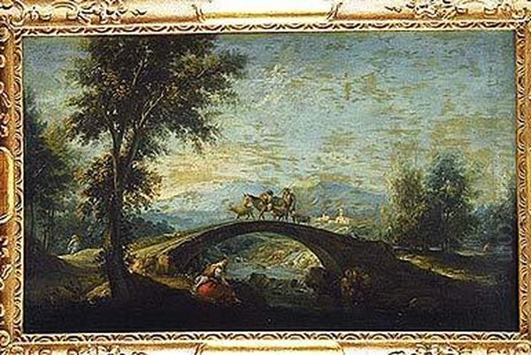 Paisaje Fluvial Con Puente Y Figuras - view 1