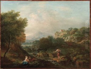 Paesaggio Montano Con Rivo E Pescatore by Francesco Zuccarelli