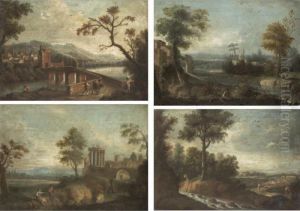 Four Pastoral River Landscapes With Figures by Francesco Zuccarelli