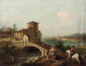 Paesaggio Fluviale Con Ponte, Villaggio E Viandanti Paesaggio Fluviale Con Ponte, Villaggio E Viandanti