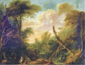 A Wooded River Landscape With Peasants by Francesco Zuccarelli