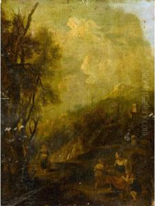 Italianate Landscape With A Maid
 And Her Children Resting Beside A Road, A Hilltop Town Beyond