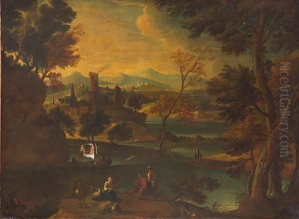 An Extensive Classical Landscape With Figures In The Foreground by Francesco Zuccarelli