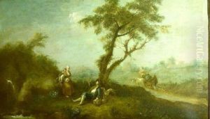 Pastoral Landscape With Resting Wayfarer And Travelers On Aroad