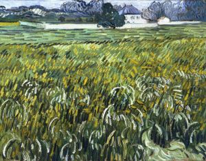 Champ de blé et maison blanche 1890
