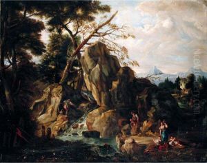 A Mountainous Landscape With Figures Fishing And Resting By A Stream by Francesco Zuccarelli