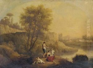 Peasants Resting And Fishing By The Riverbank by Francesco Zuccarelli