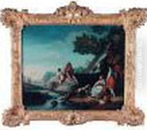 Fisherboys And Washerwomen By A Stream by Francesco Zuccarelli