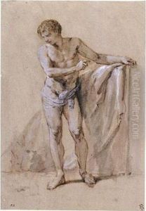 Standing Male Nude With His Arm On A Ledge by Francesco Zuccarelli