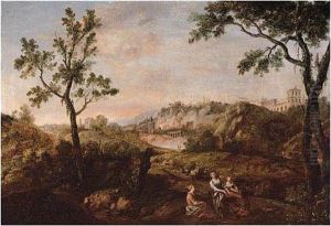 An Italianate Landscape With Peasants By A Path by Francesco Zuccarelli