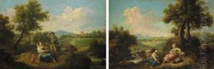 Shepherdesses In Pastoral Landscapes by Francesco Zuccarelli