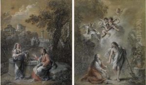 Christ And The Woman Of Samaria And Noli Me Tangere by Francesco Zuccarelli