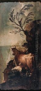 A Milkmaid And Peasants On A Track; And A Fisherman And A Peasanton A Track by Francesco Zuccarelli