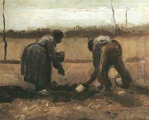 Peasant And Peasant Woman Planting Potatoes by Vincent Van Gogh