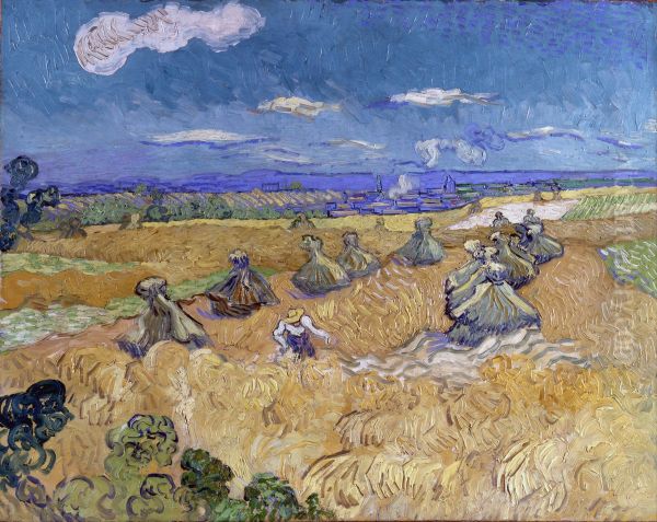 Wheat Stacks With Reaper - view 1