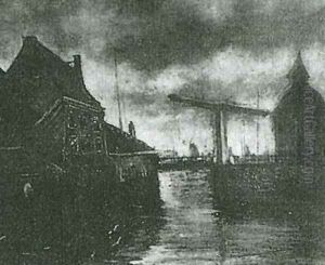 View Of A Town With Drawbridge by Vincent Van Gogh