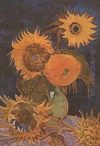 Vase With Five Sunflowers