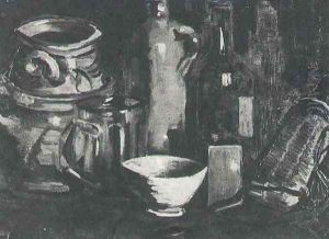 Still Life With Pottery Beer Glass And Bottle