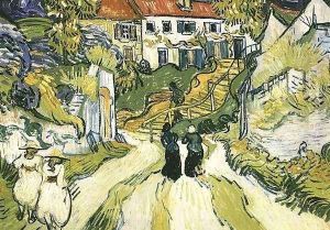 Village Street And Steps In Auvers With Figures by Vincent Van Gogh
