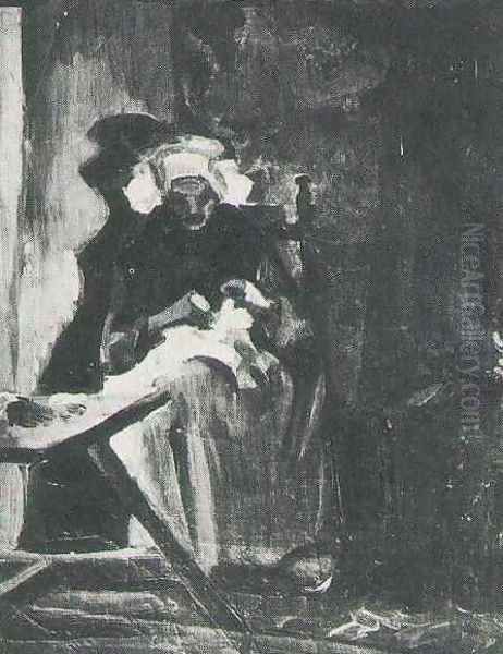Peasant Woman Sewing - view 1