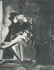 Peasant Woman Sewing by Vincent Van Gogh