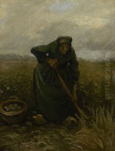 Woman Lifting Potatoes by Vincent Van Gogh