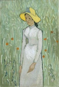 Young Girl Standing Against A Background Of Wheat