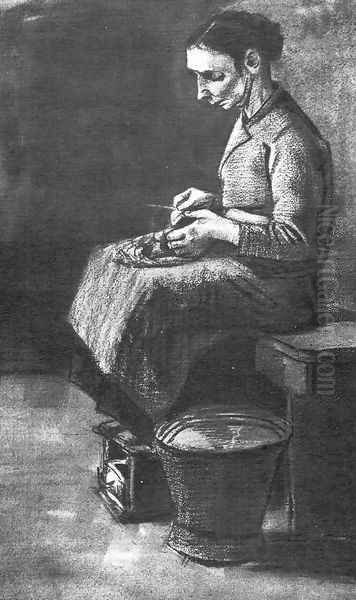 Woman Peeling Potatoes - view 1