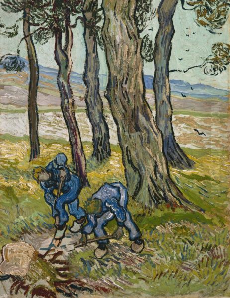 Deux hommes creusant près des arbres 1890 - view 1