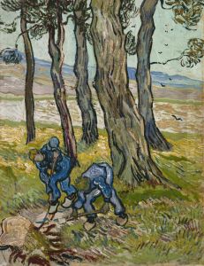 Deux hommes creusant près des arbres 1890