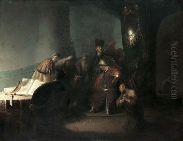 Repentant Judas Returning The Pieces Of Silver by Harmenszoon van Rijn Rembrandt